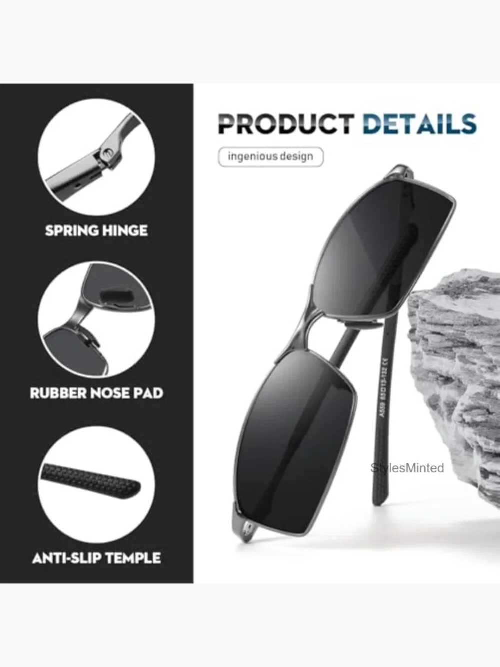 Men's Polarized Rectangular Sunglasses Ultra Lightweight Metal Frame Fishing